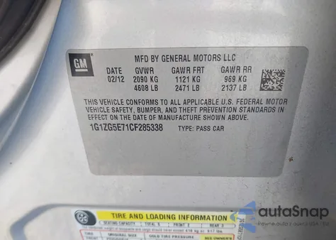 2012 Chevrolet Malibu 2Lz z USA, uszkodzony, nr VIN 1G1ZG5E71CF285338